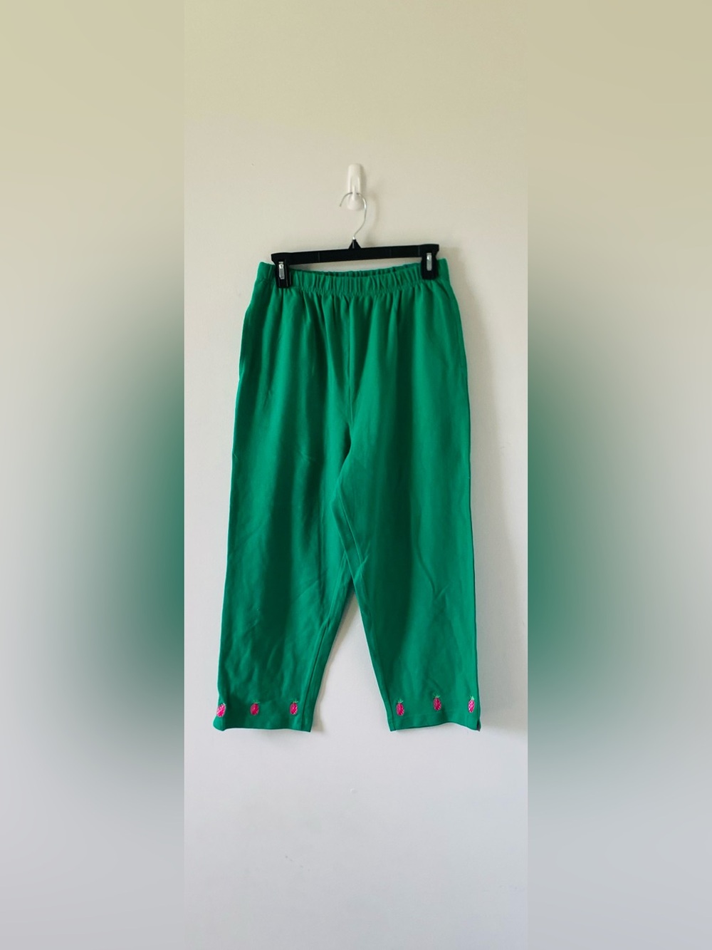 Quacker Factory Vintage Green Cotton Pineapple Capri Pants M Whimsical Preppy